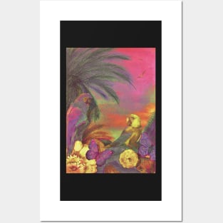 EXOTIC TROPICAL ISLAND PRINT, ART POSTER PARROT PICTURE ART FLOWERS Posters and Art